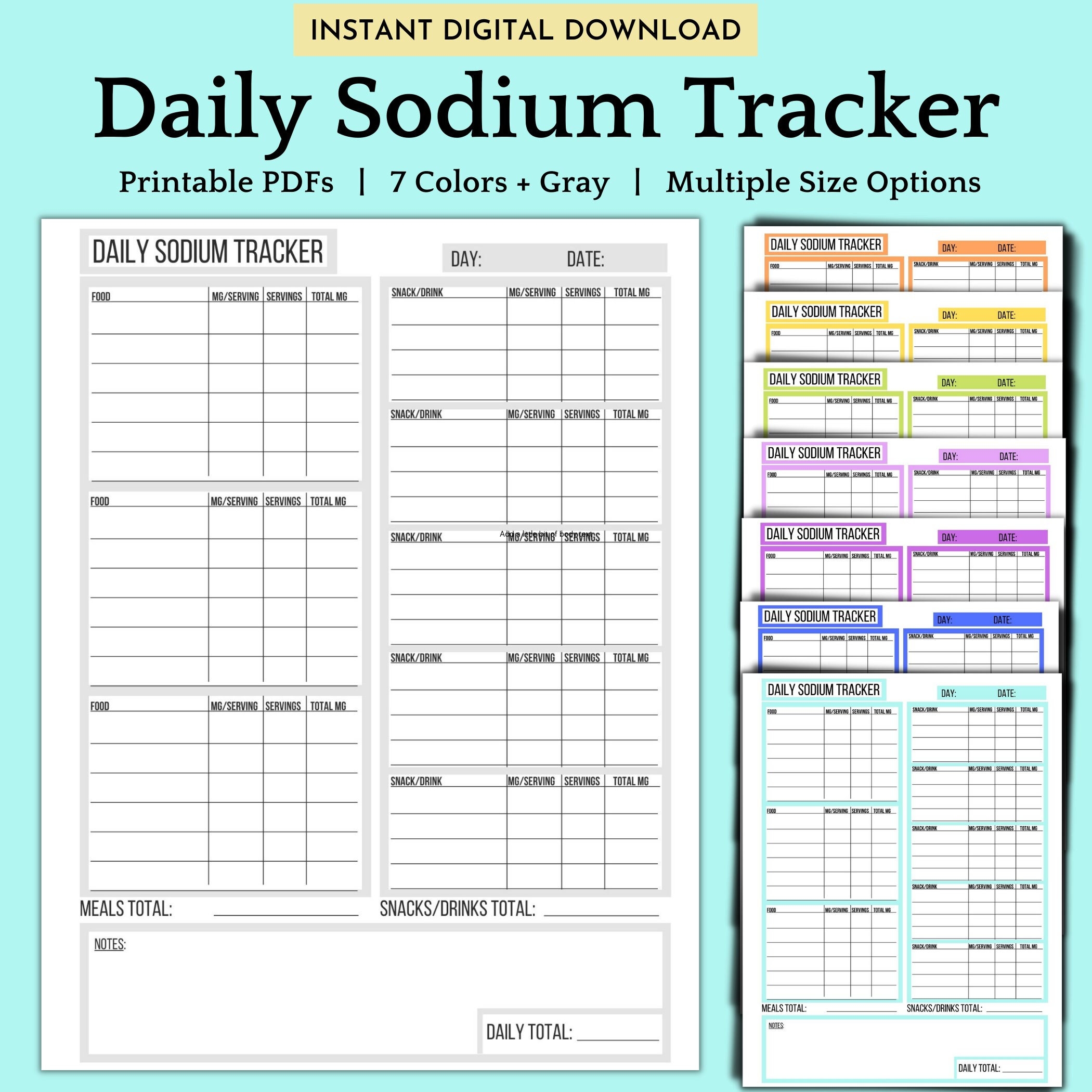 Daily Sodium Tracker Printable Food Journal PDF Download Etsy