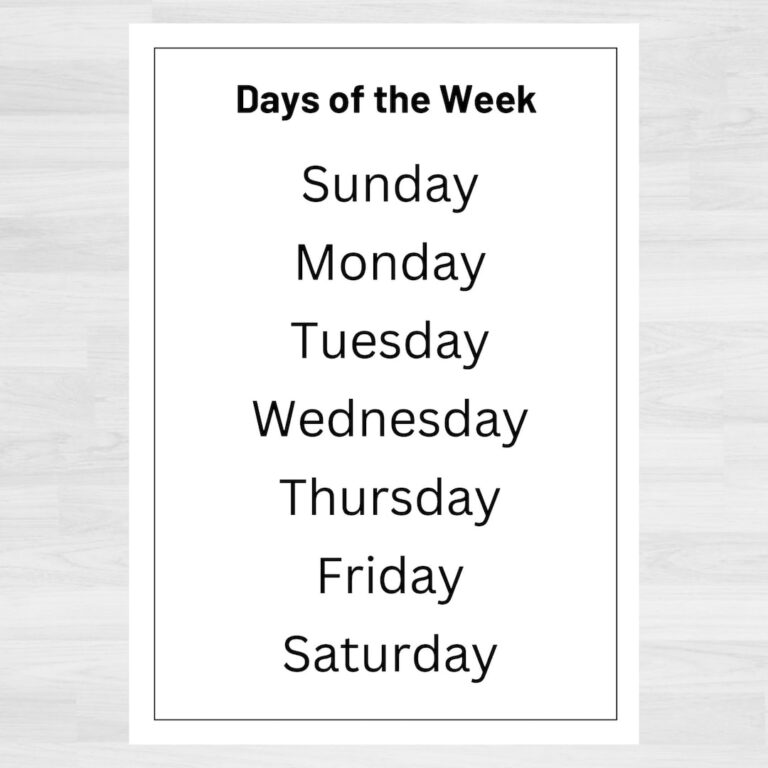 Days Of The Week Printable Chart Pre k Learning digital Download Etsy