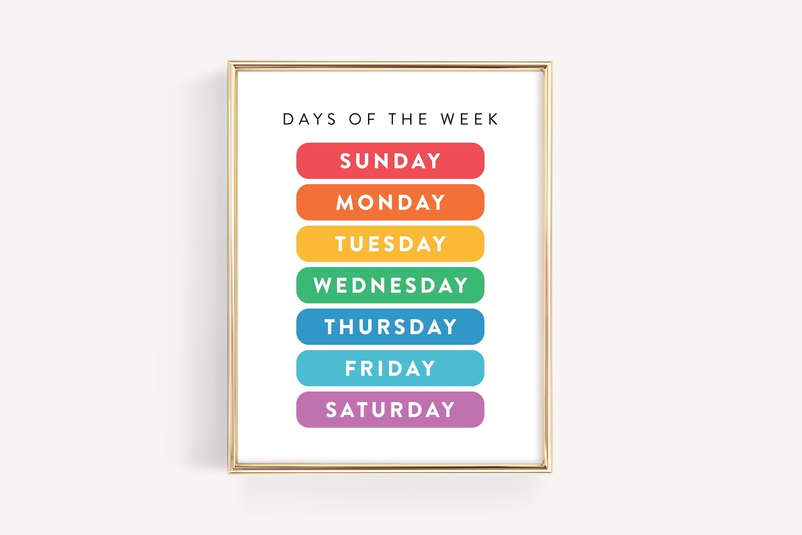 days of the week chart printable