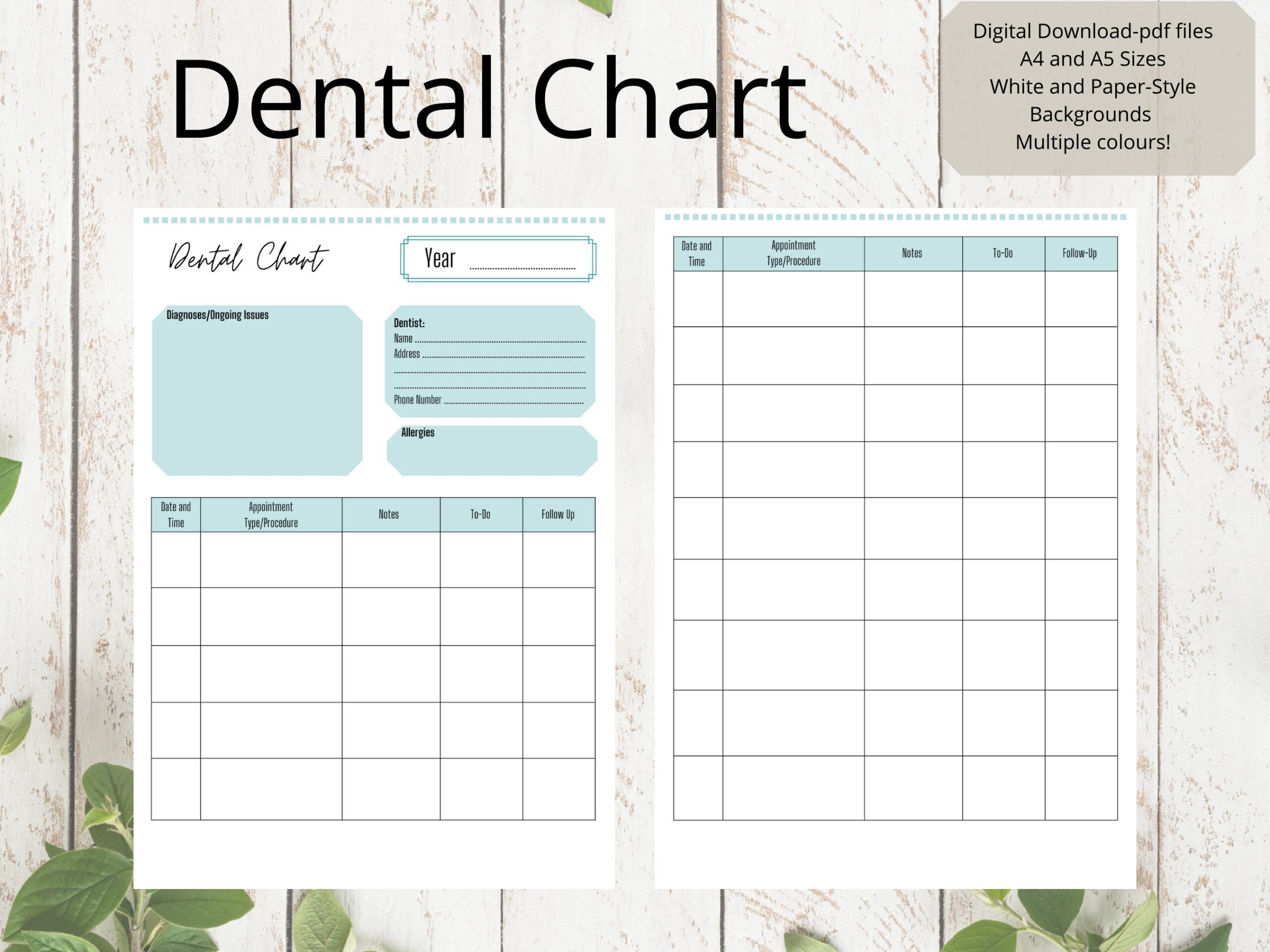 Dental Chart Dental Records Dental History Dentist Visit Notes Medical Chart Medical Planner Digital Download Etsy