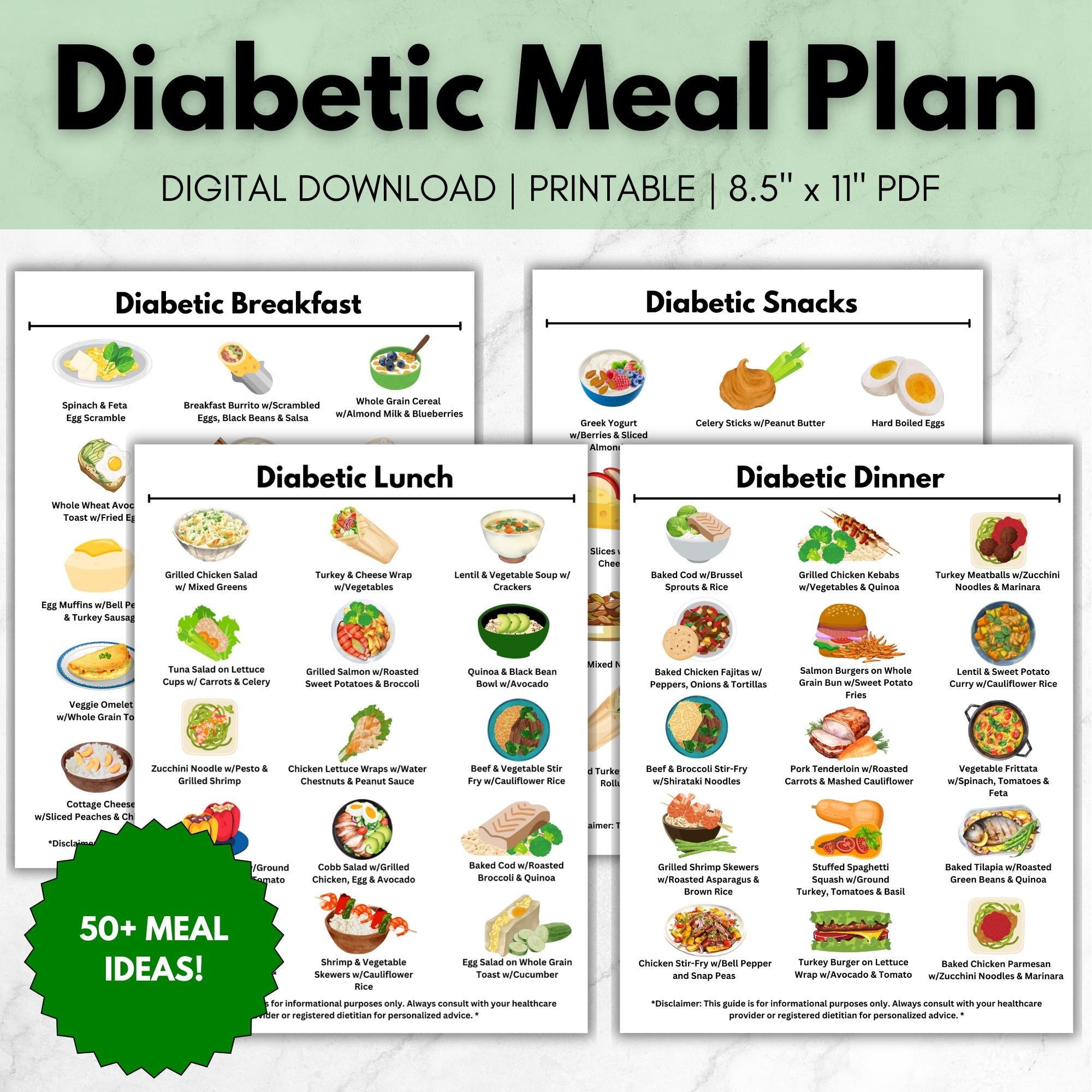 Diabetic Meal Plan Diabetes Food List Diet Plan Low Carb Food List Diabetic Food Chart Etsy Israel