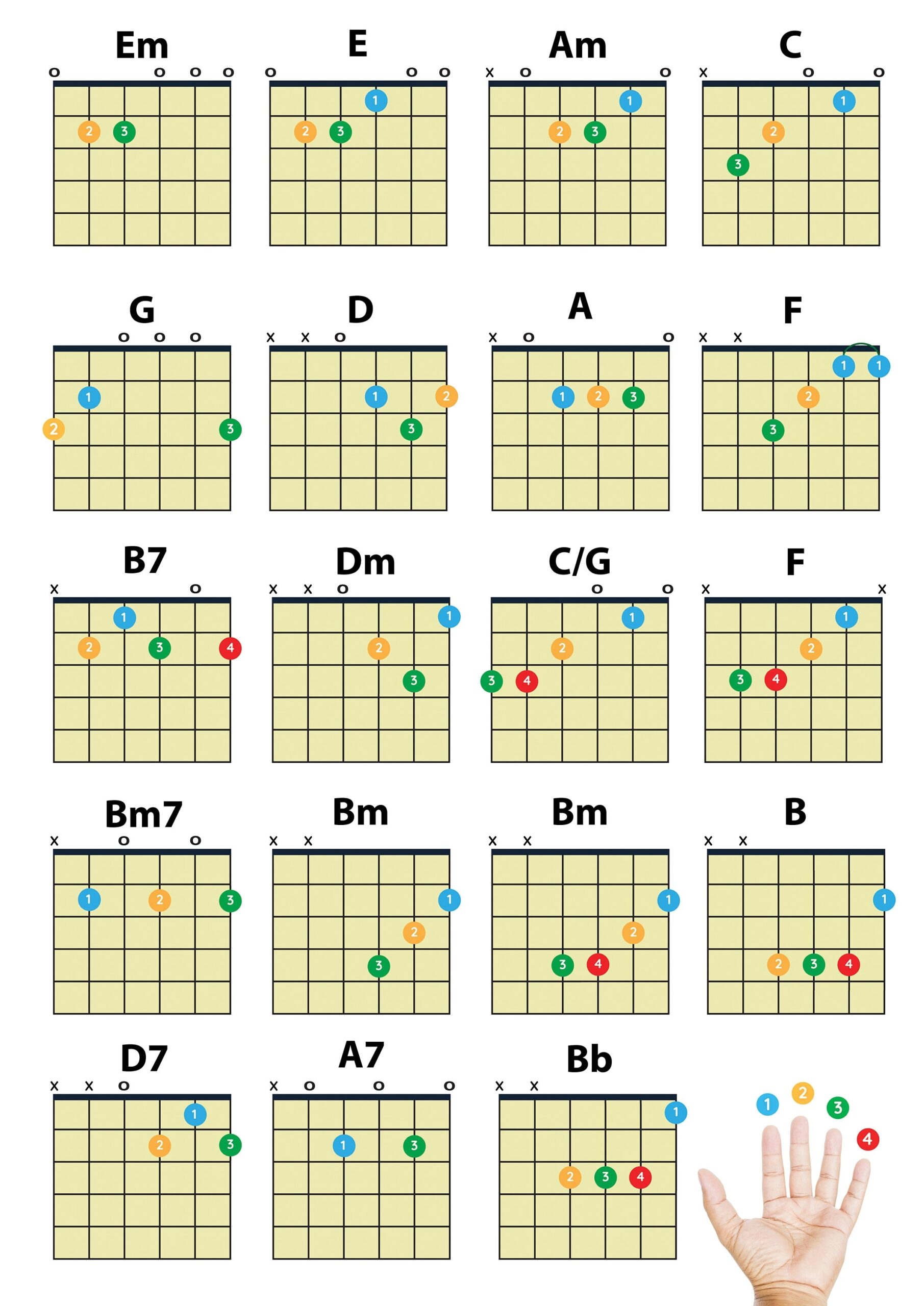 Easy Guitar Chords Chart Beginner Guitar Poster PDF Download Etsy