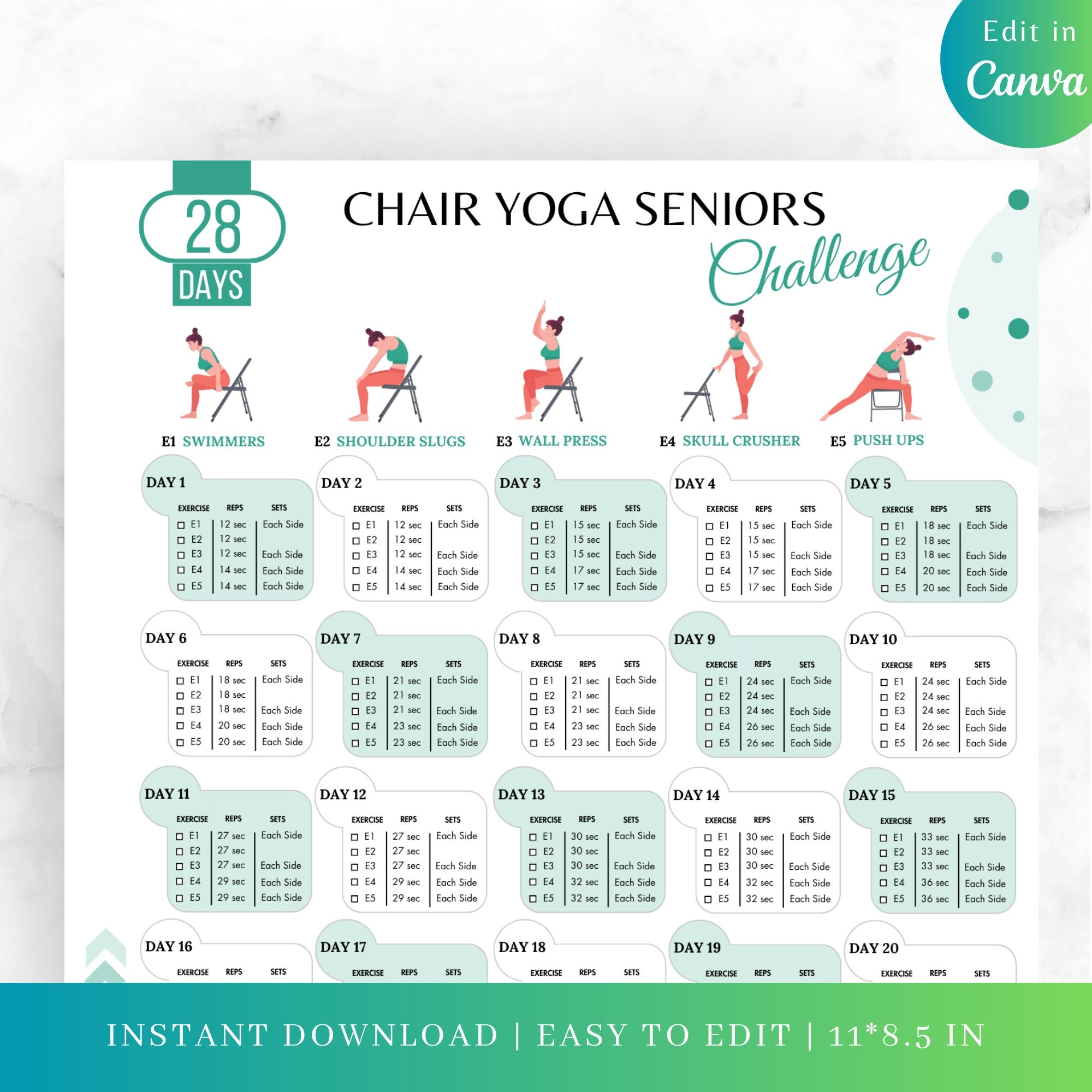 printable 28 day chair yoga for seniors chart