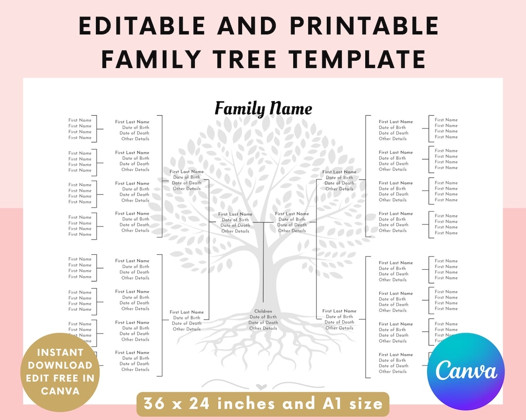Editable Family Tree Template Family Tree Chart Printable 5 Generations Genealogy Chart Template Edit In Canva Genealogy Poster Etsy Editable Family Tree Template Family Tree Chart Printable 5 Generations Genealogy Chart Template Edit In Canva Genealogy Poster Etsy