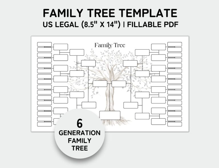 Family Tree Template 6 Generation Family Tree Chart Printable For Family Reunion Gifts Pedigree Chart Genealogy Chart Fillable PDF Etsy