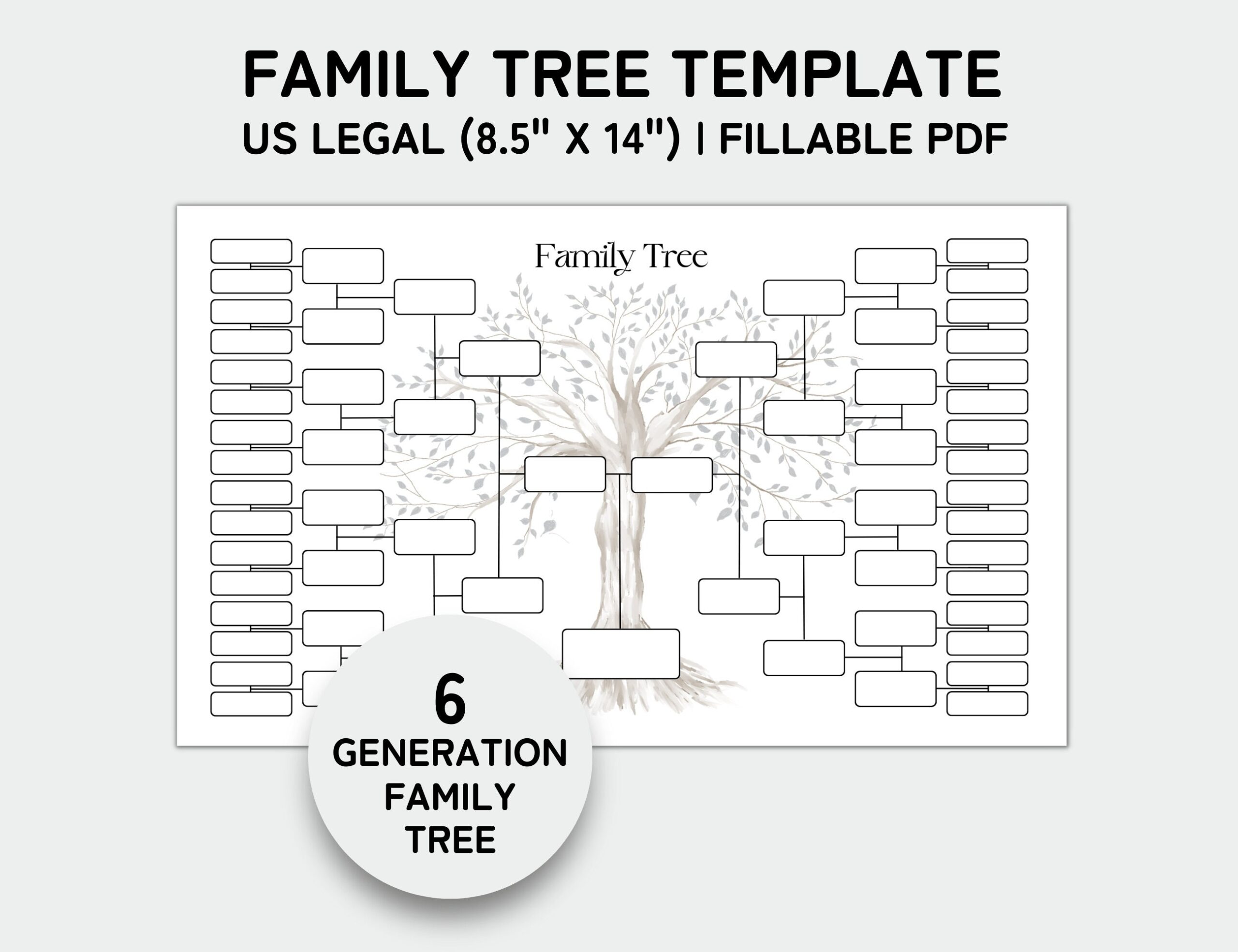 Family Tree Template 6 Generation Family Tree Chart Printable For Family Reunion Gifts Pedigree Chart Genealogy Chart Fillable PDF Etsy