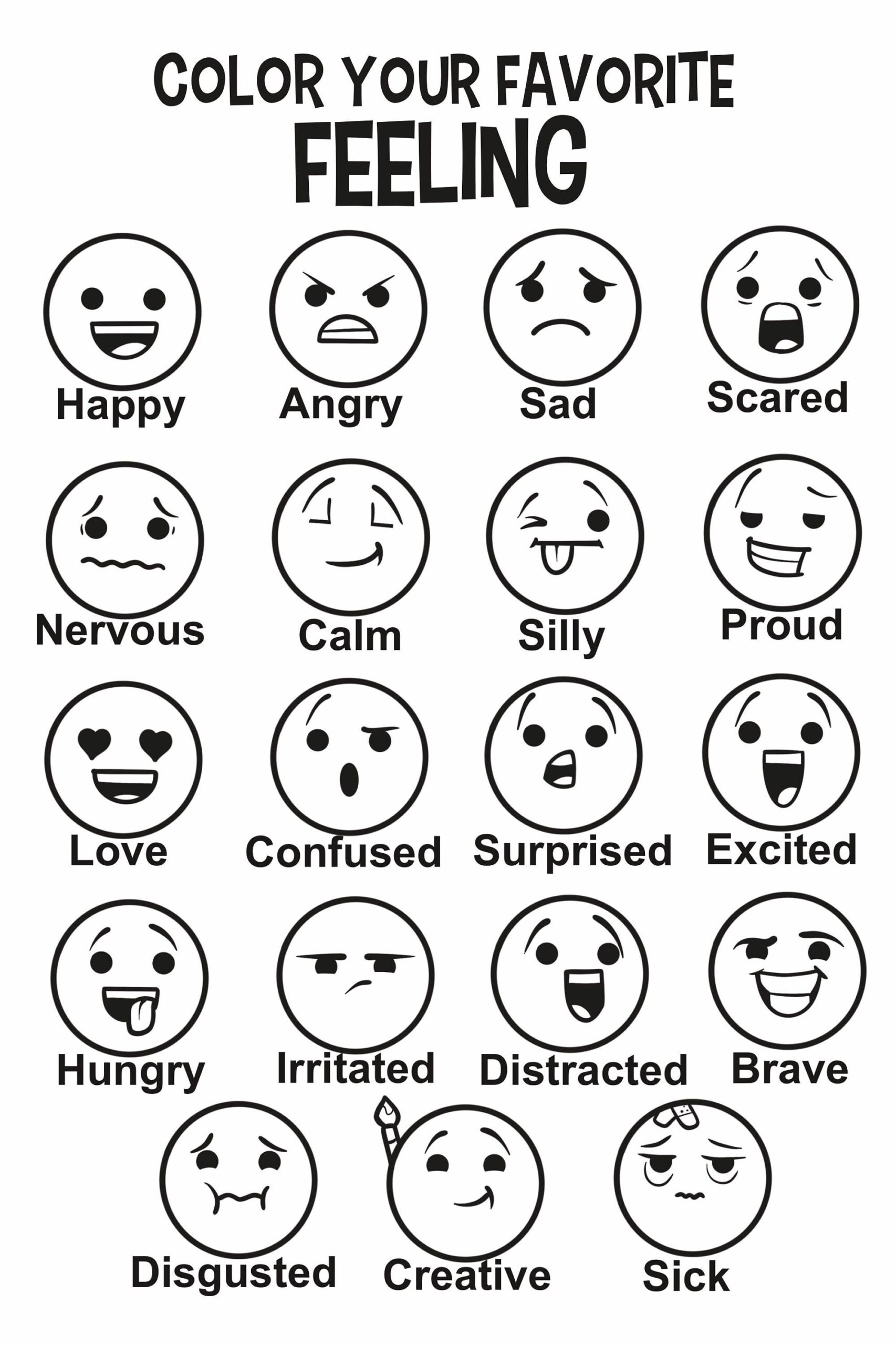 Feelings Chart Children s Mental Health Printable Counseling Activities Etsy Norway