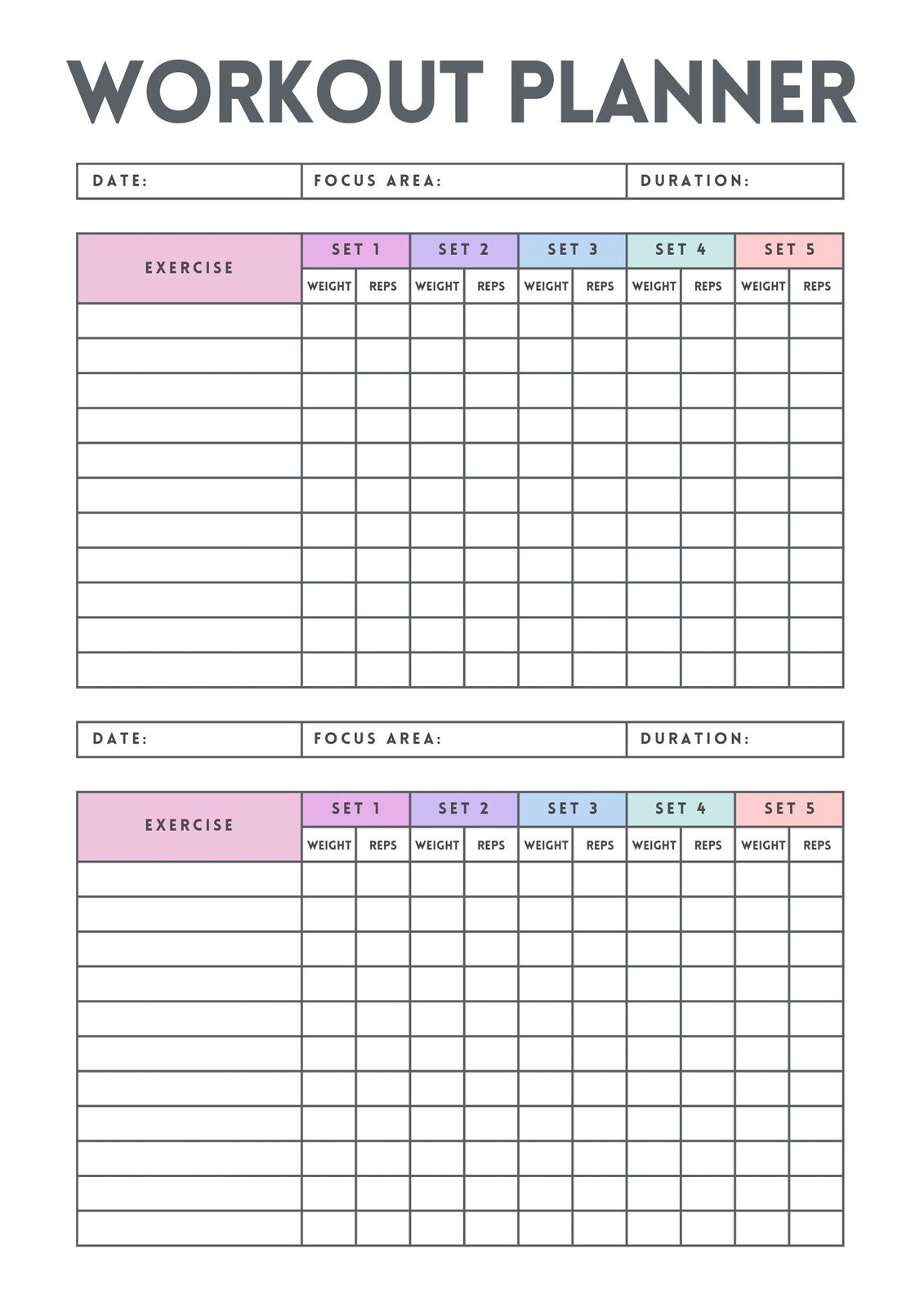 Free And Customizable Workout Templates