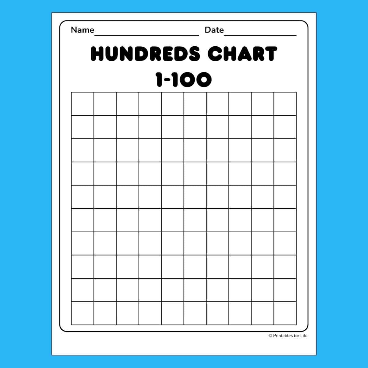 blank 100 chart free printable