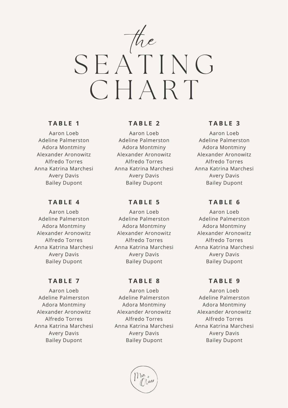 Free Custom Printable Seating Chart Templates Canva