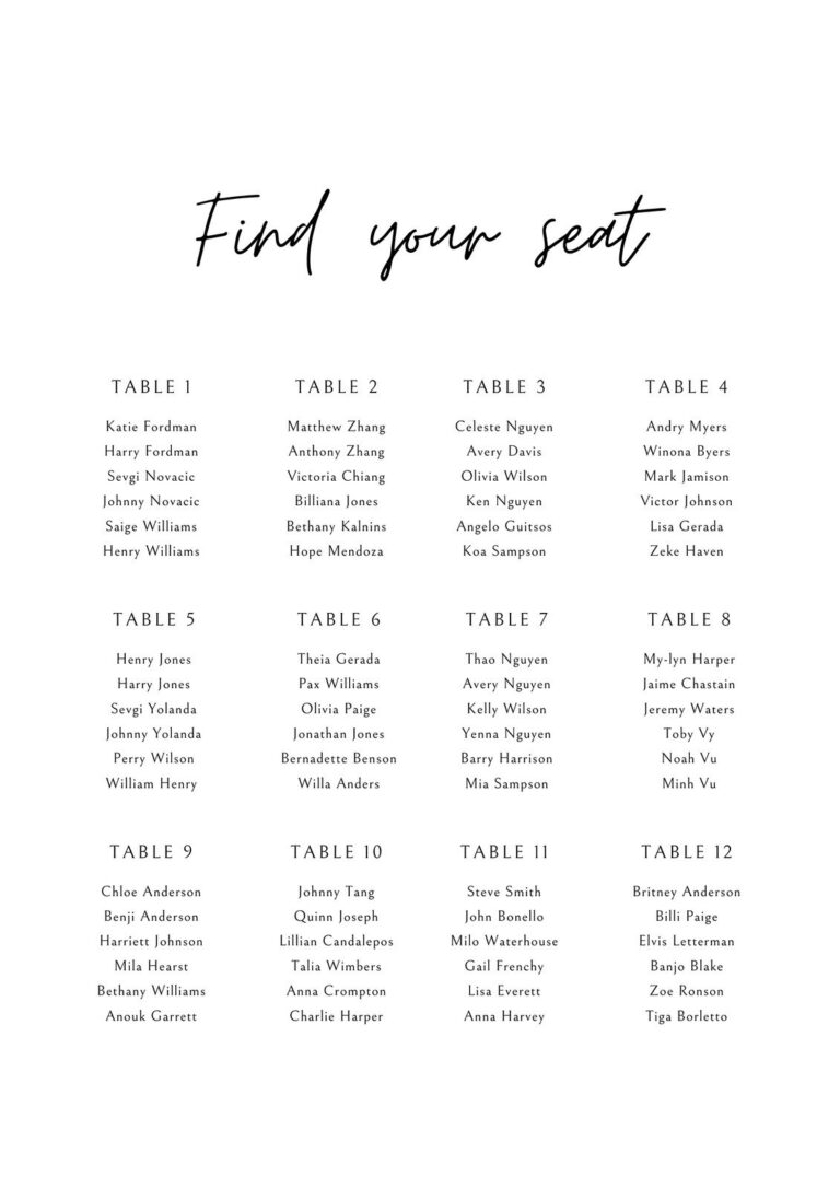 Free Custom Printable Seating Chart Templates Canva