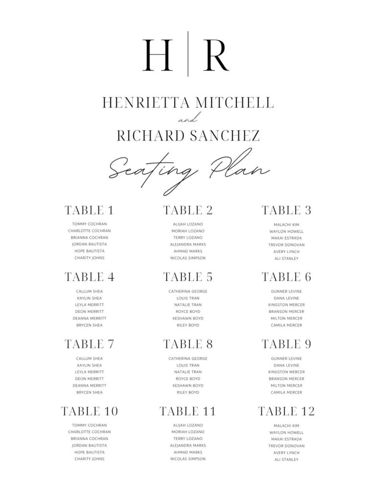 Free Custom Printable Wedding Seating Chart Templates Canva