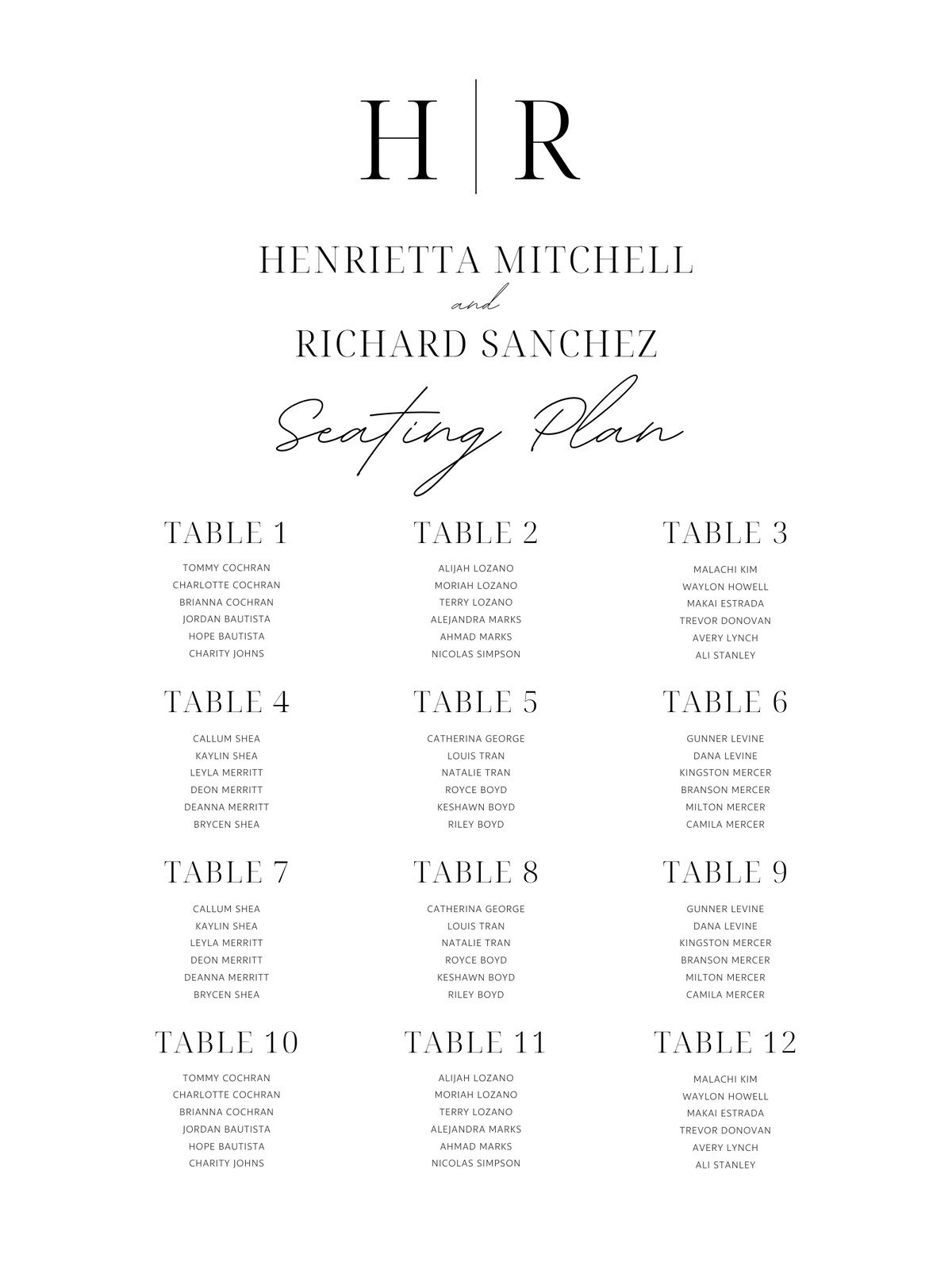 Free Custom Printable Wedding Seating Chart Templates Canva