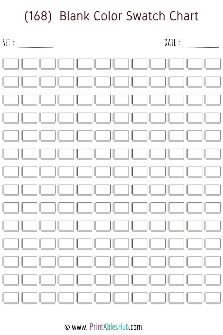 Free Printable 24 50 72 80 100 120 150 168 Blank Color Swatch Chart Template PDF Pri