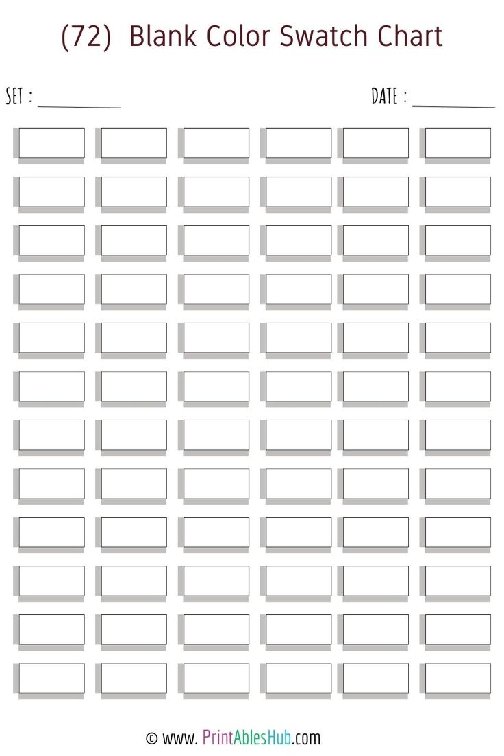 Free Printable 24 50 72 80 100 120 150 168 Blank Color Swatch Chart Template PDF Printables Hub