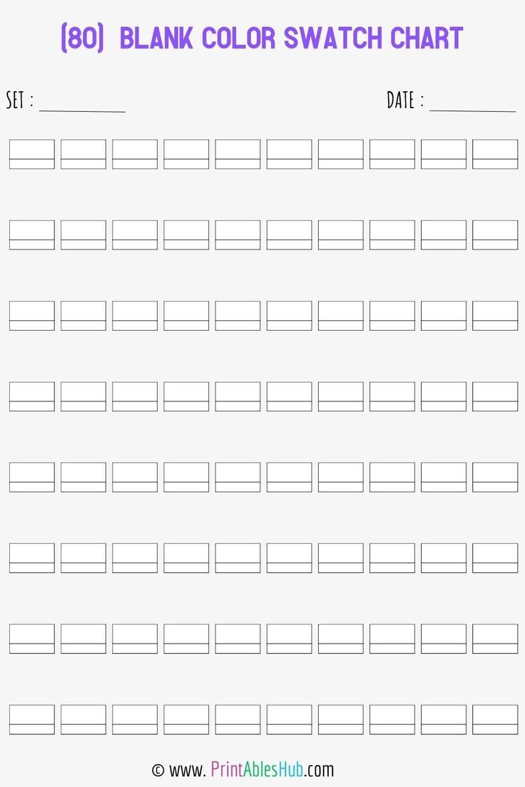 Free Printable 24 50 72 80 100 120 150 168 Blank Color Swatch Chart Template PDF Printables Hub