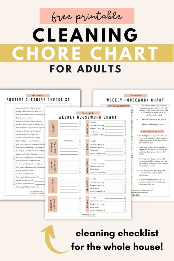 Free Printable Chore Chart For Adults And Cleaning Checklist Free Printable Chore Chart For Adults And Cleaning Checklist