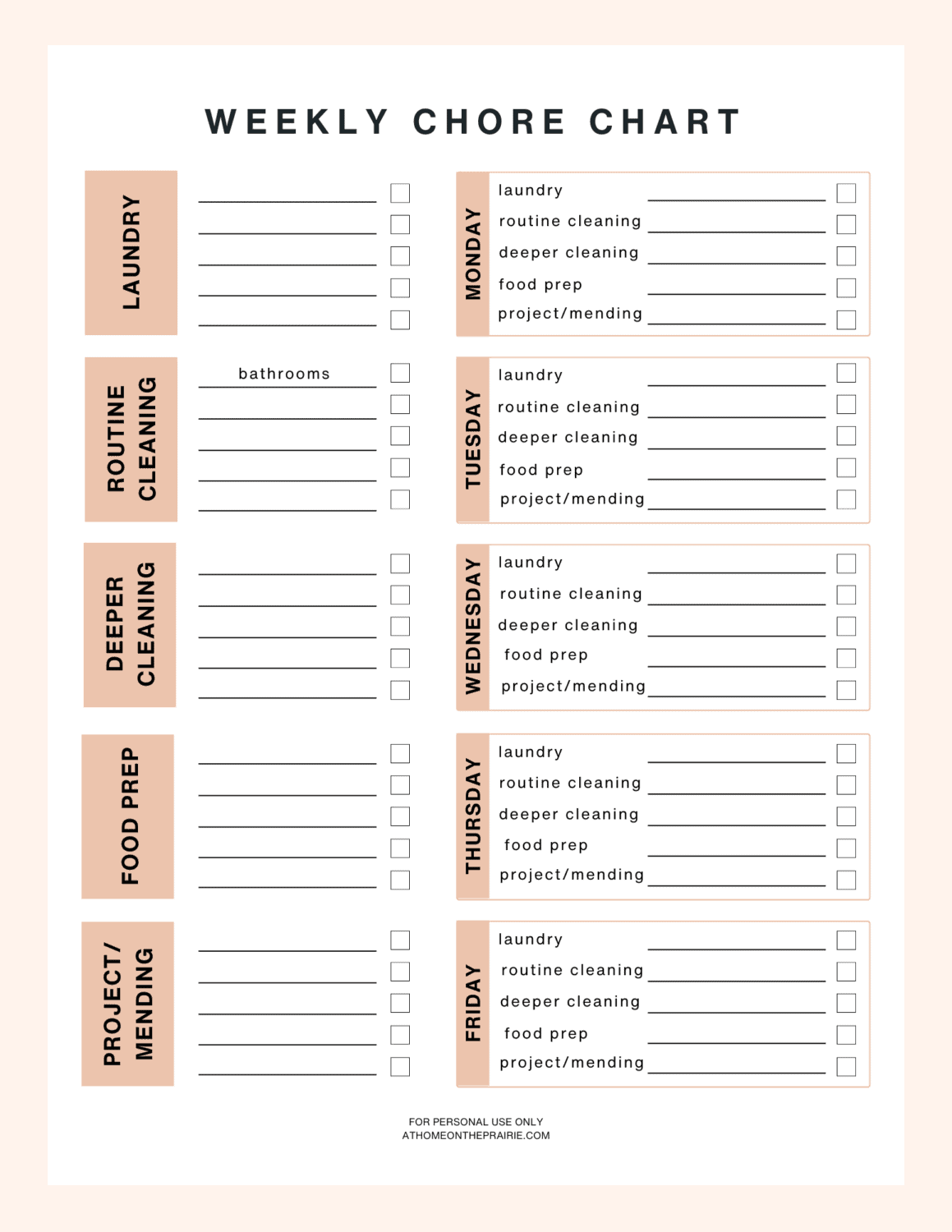 Free Printable Chore Chart For Adults And Cleaning Checklist 