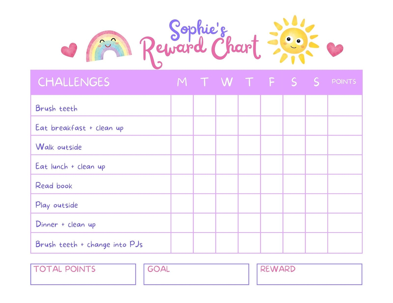 reward chart printable