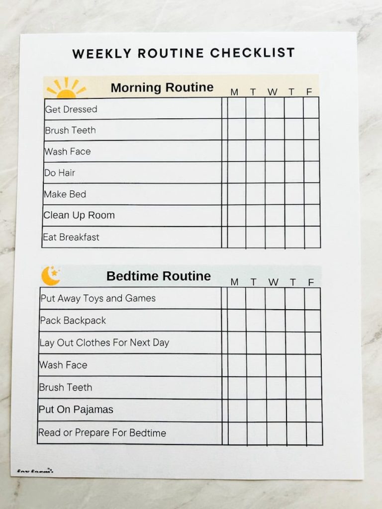 free printable routine charts