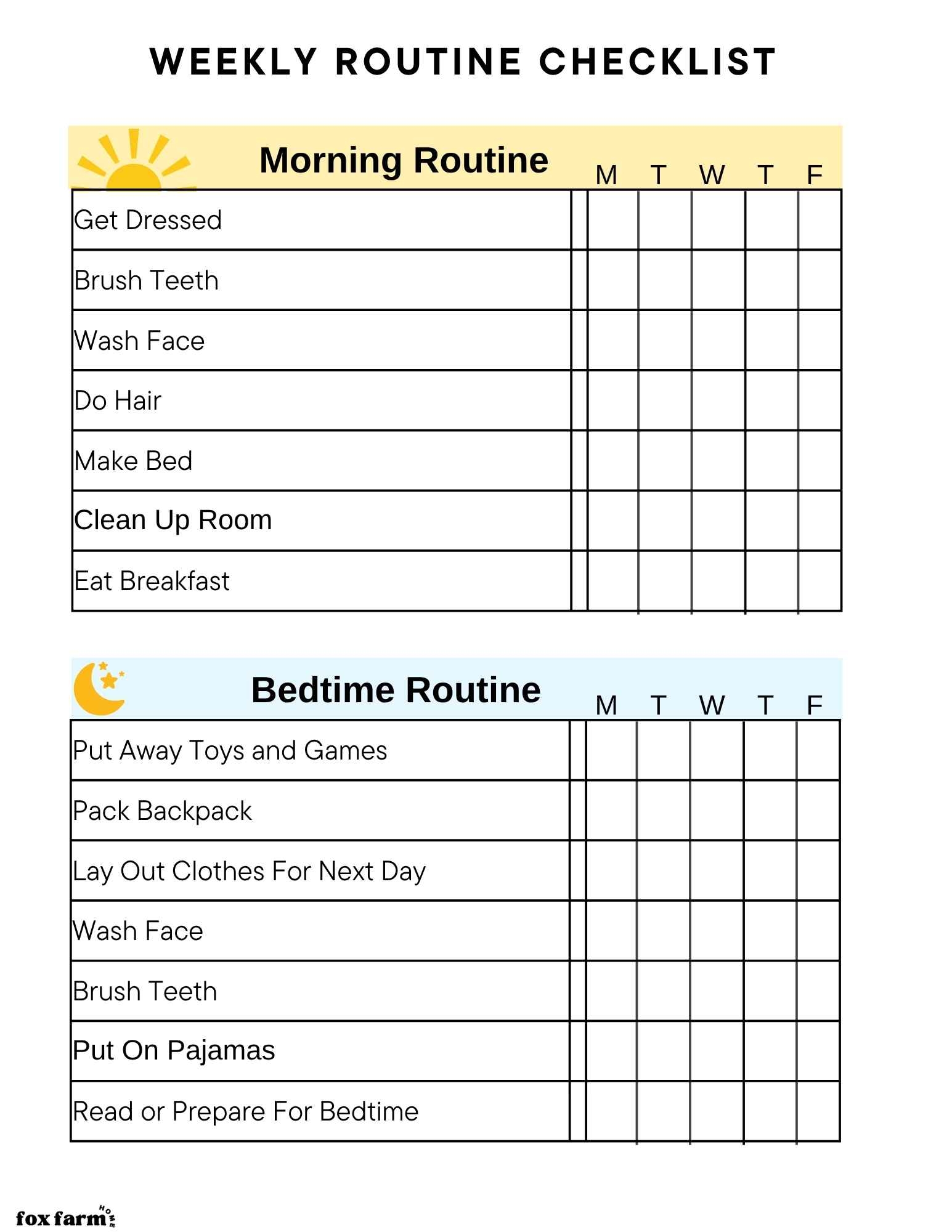 printable blank routine chart