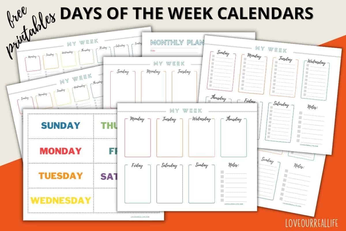 days of week chart printable