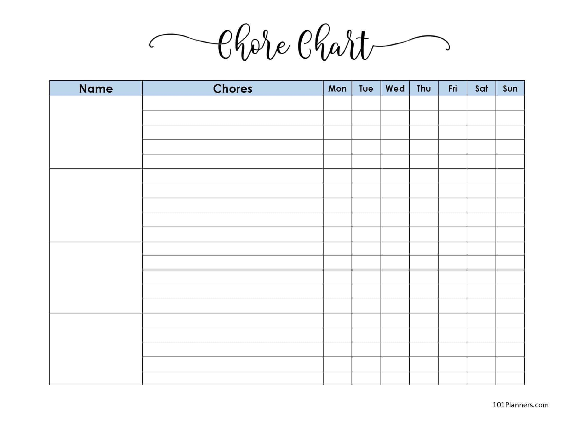 FREE Printable Family Chore Chart Many Templates Are Available