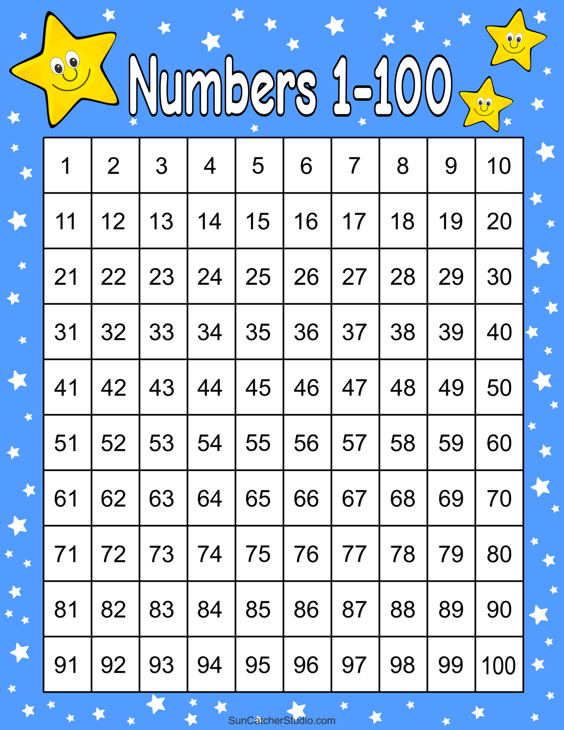 free printable number chart 1 100