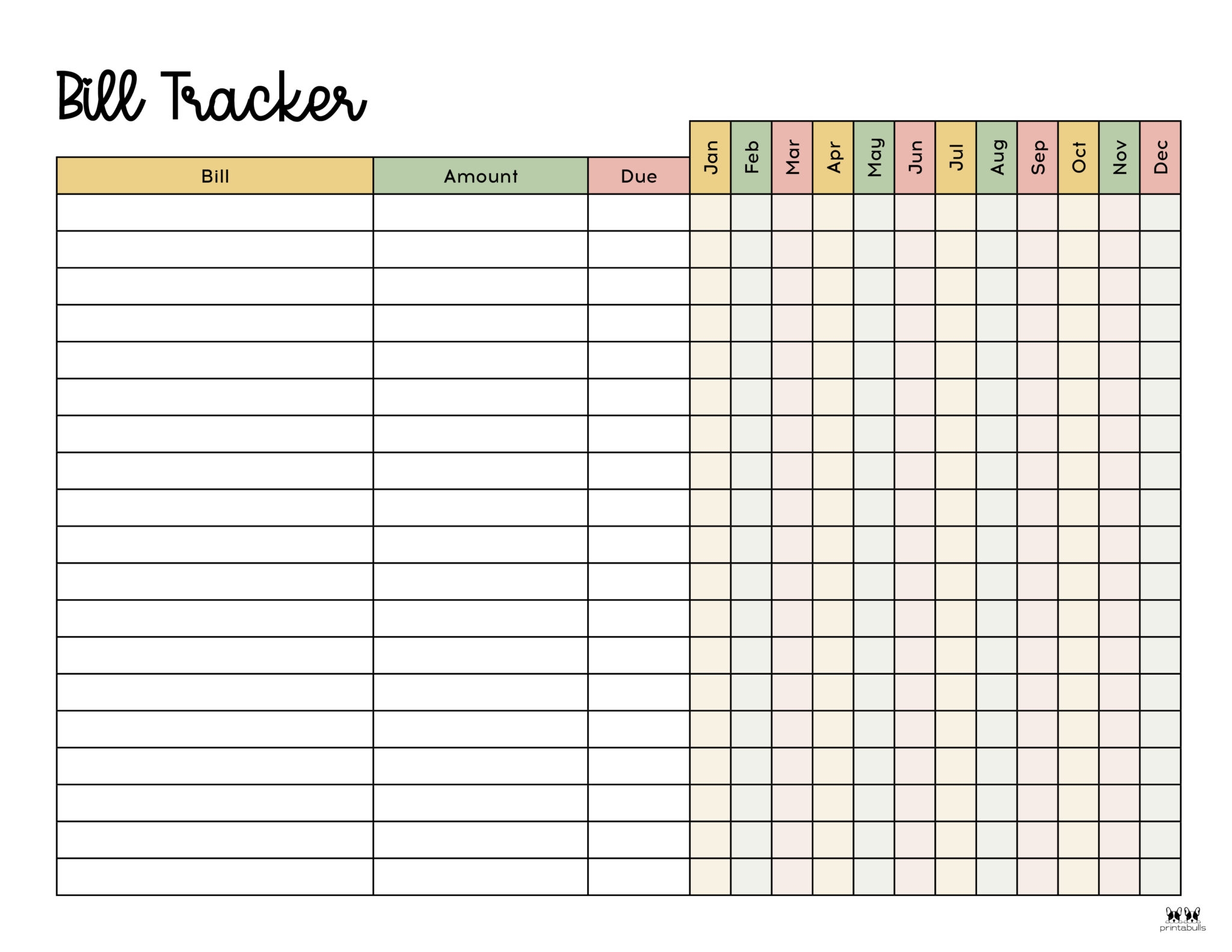 Free Printable Monthly Bill Template Printable Art Activities