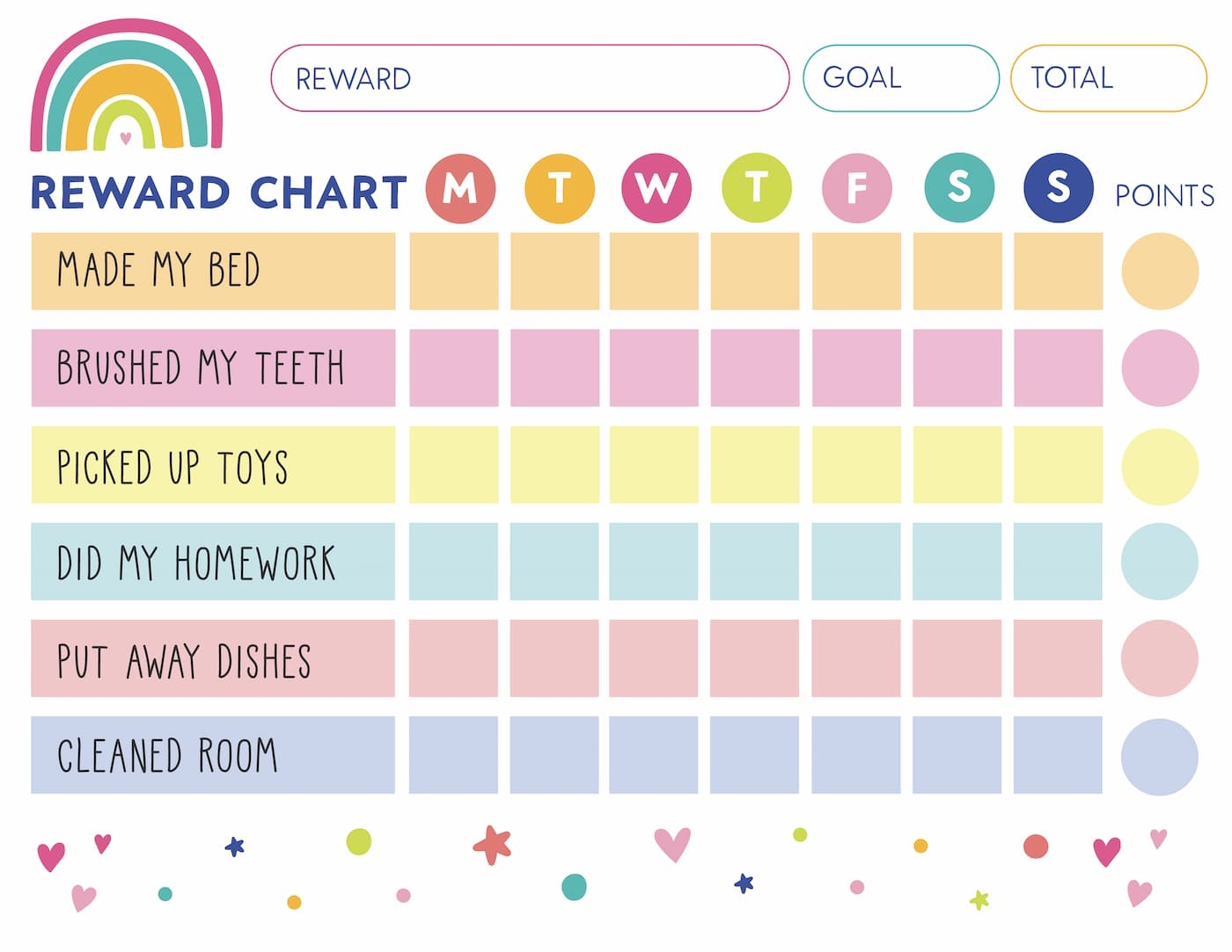 Free Printable Rainbow Reward Chart For Kids Favorite Printables