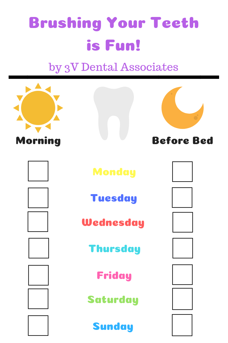 Free Printable Teeth Brushing Schedule For Kids 3V Dental