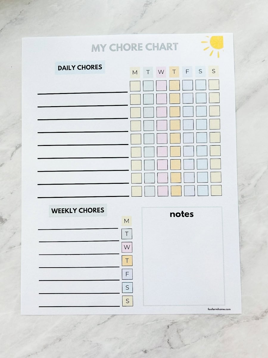 printable weekly chore chart