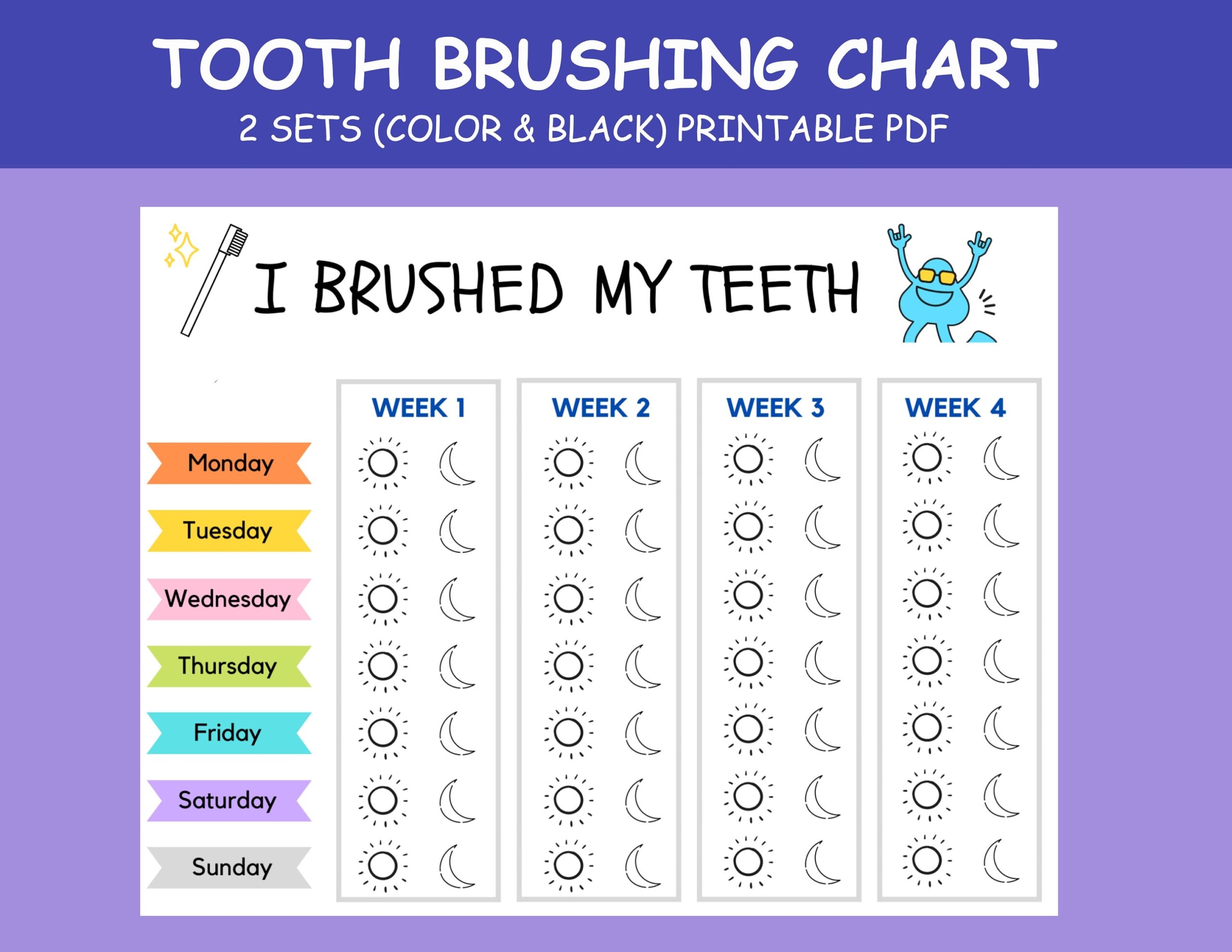 I Brushed My Teeth Chart Tooth Brushing Chart Toddler Reward Chart Routine Chart For Kids Children Teeth Routine Etsy Finland