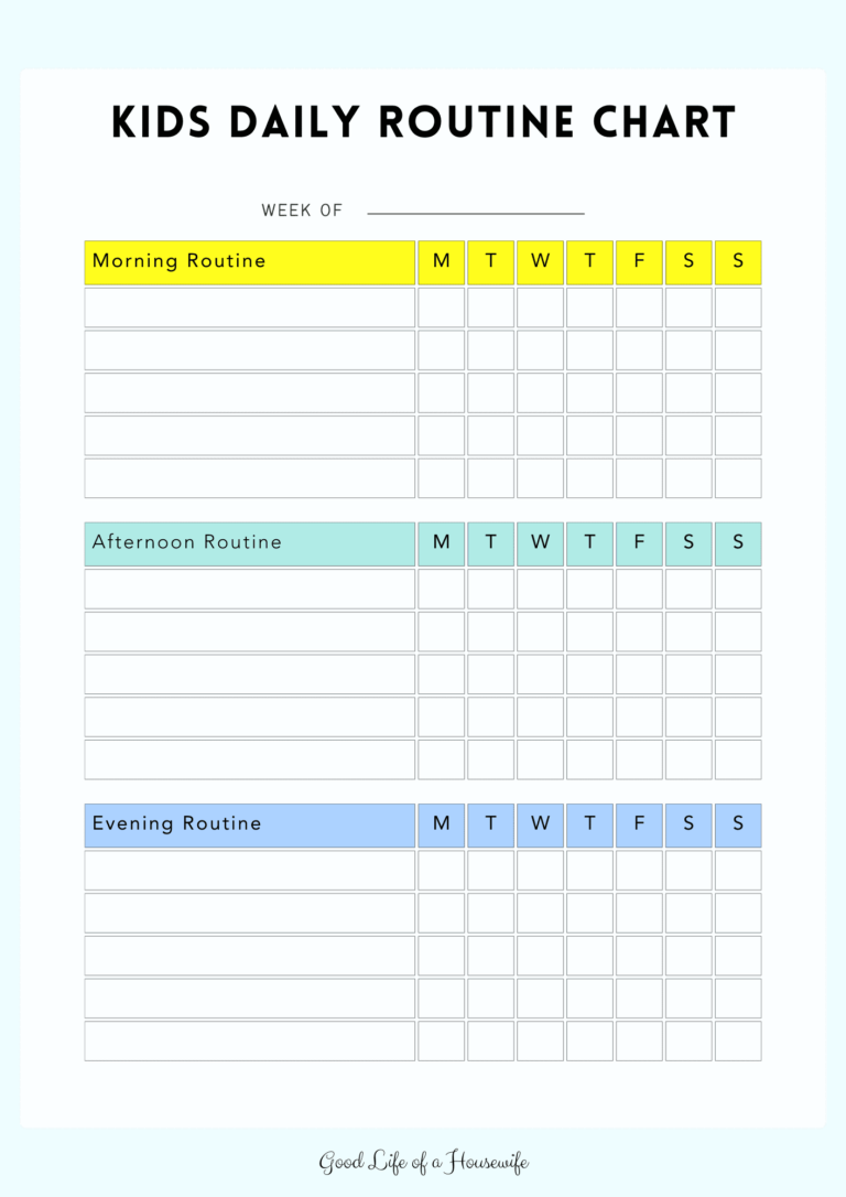 Kids Daily Routine Chart Good Life Of A Housewife