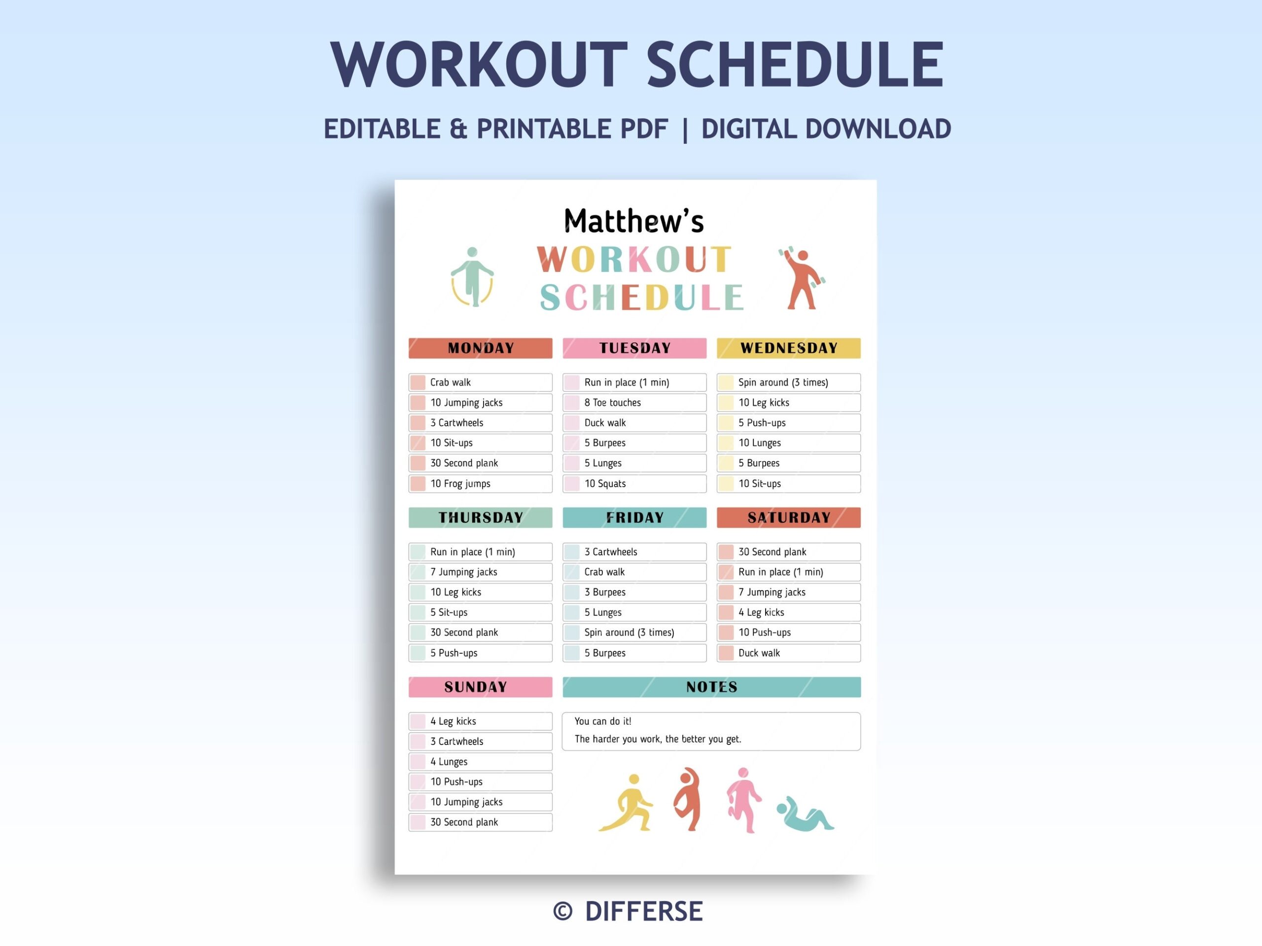 Kids Workout Schedule Kids Exercise Checklist Exercise Tracker Kids Activities Workout Motivation Activity Chart Screen Free Ideas Etsy