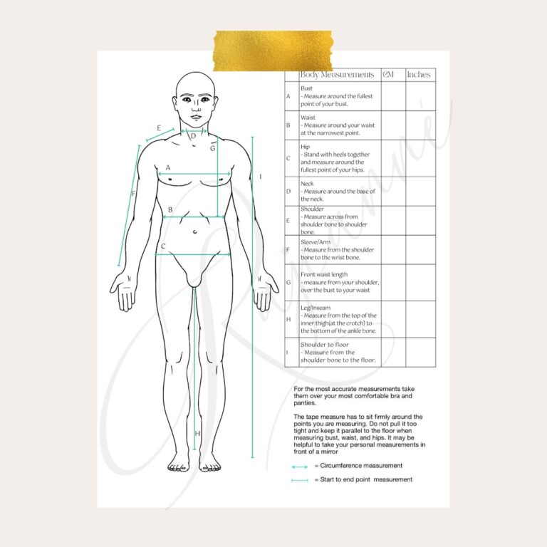 Male Sewing Body Measurement Printable Guide Etsy