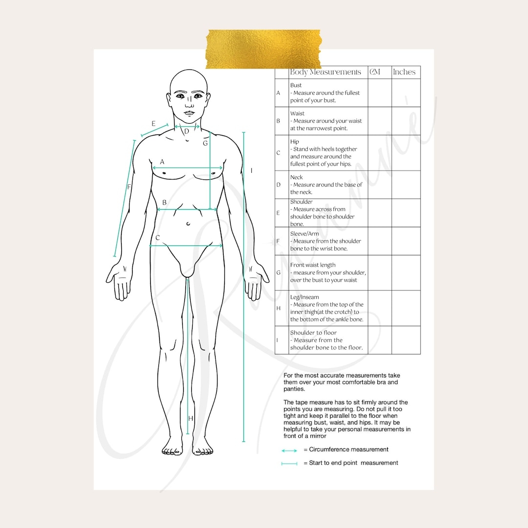 Male Sewing Body Measurement Printable Guide Etsy