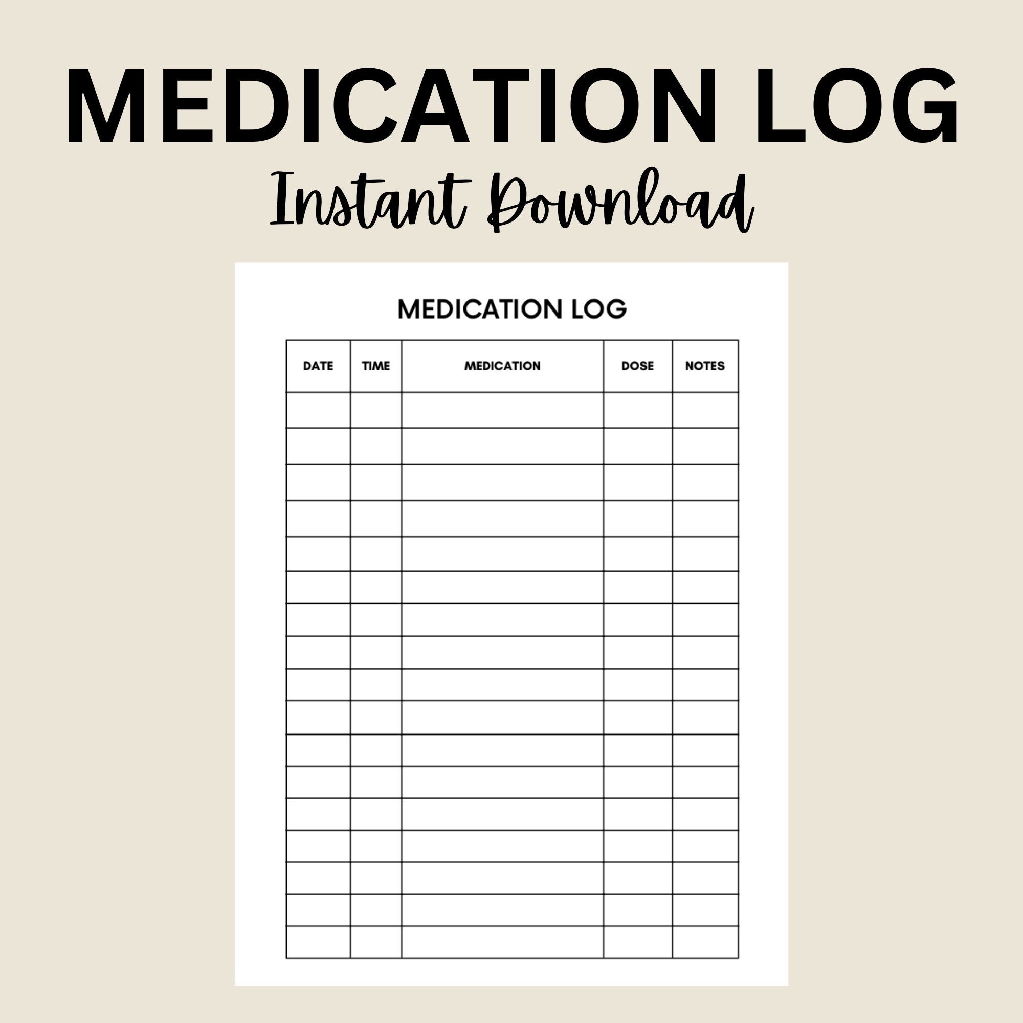 Medication Log Printable Daily Tracker Medication Chart PDF Etsy