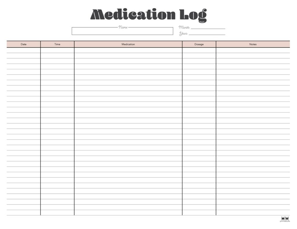 medication chart printable free