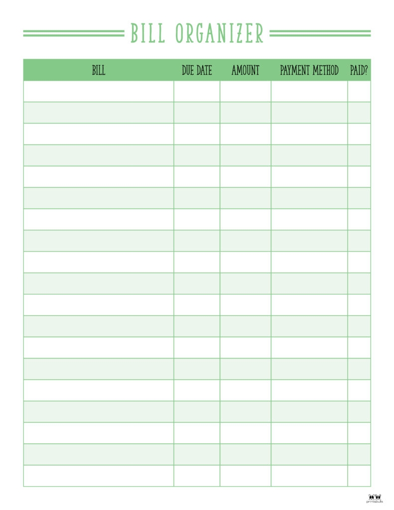 Monthly Bill Organizers 23 Free Printables Printabulls