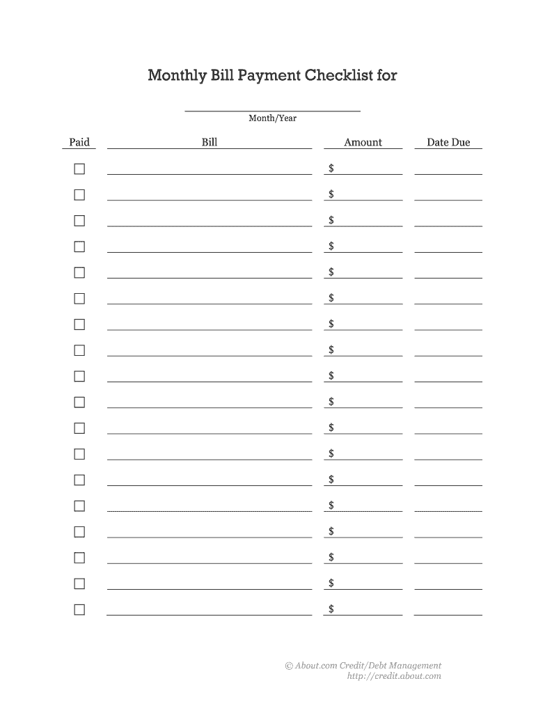 Monthly Bill Payment Checklist Fill Out Sign Share Online PdfFiller