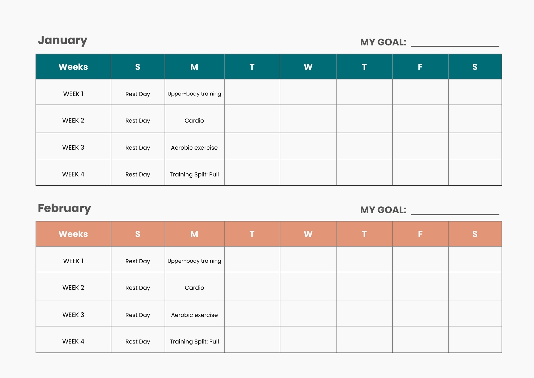 exercise chart printable exercise chart printable