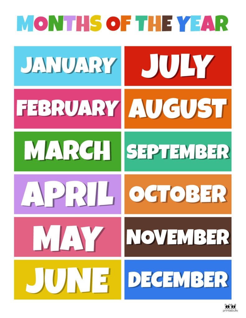 months of the year chart printable