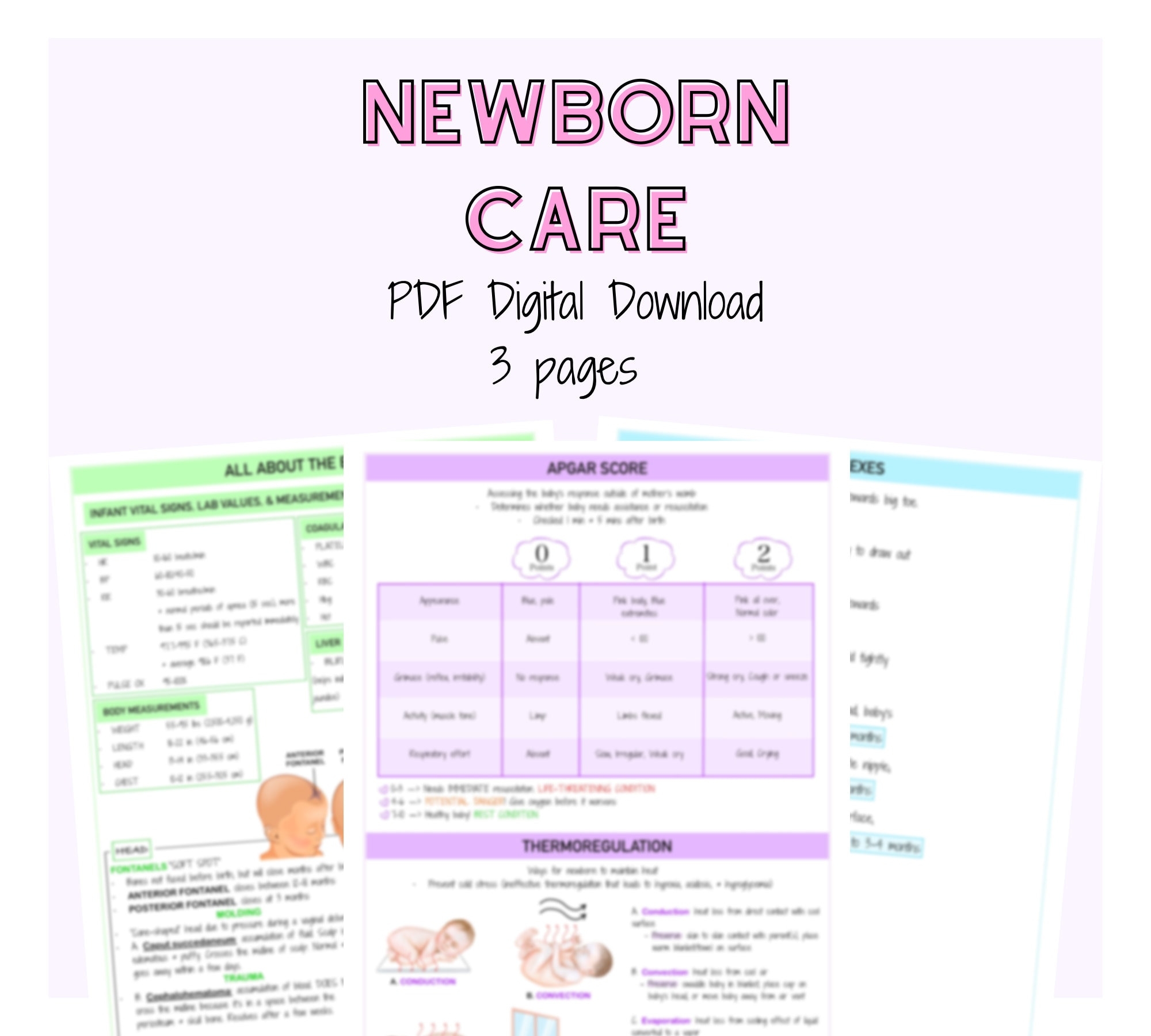 Newborn Care Ob maternity Nursing Notes APGAR Score Infant Vital Signs Thermoregulations Reflexes Etsy