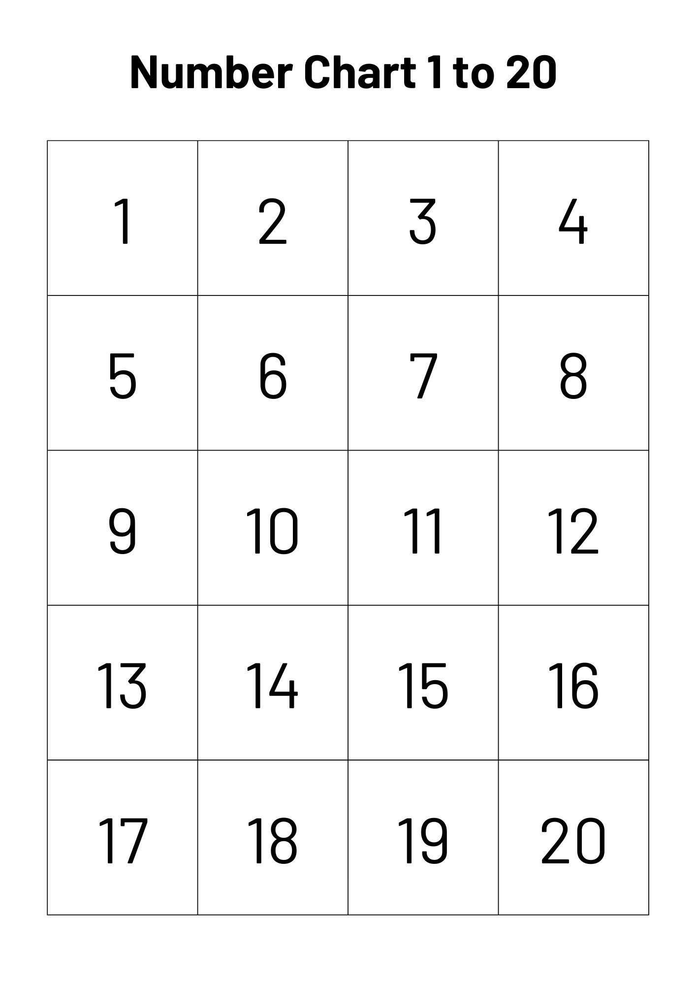1 20 number chart printable