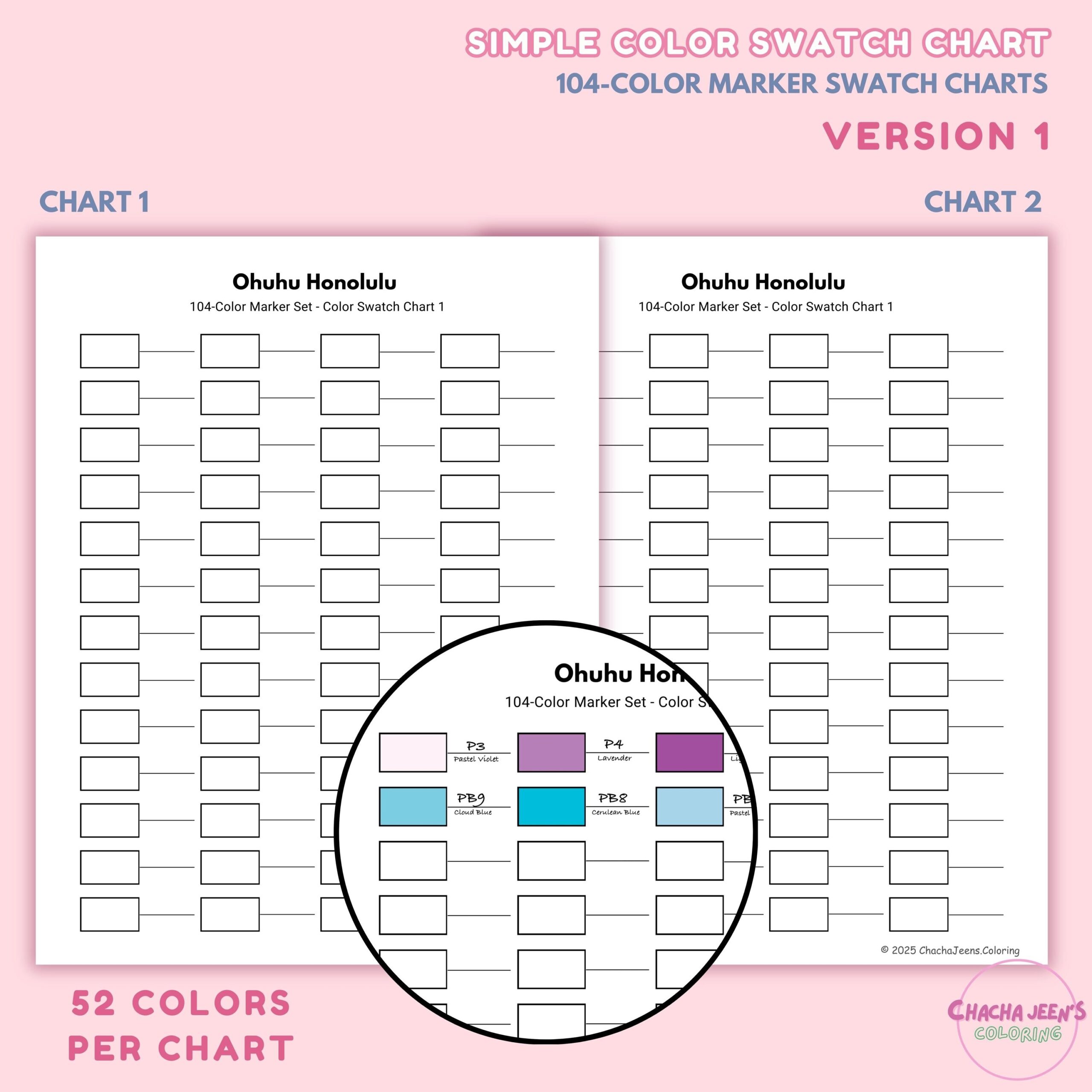 Ohuhu Honolulu 104 Marker Swatch Chart Printable Color Test PDF Etsy