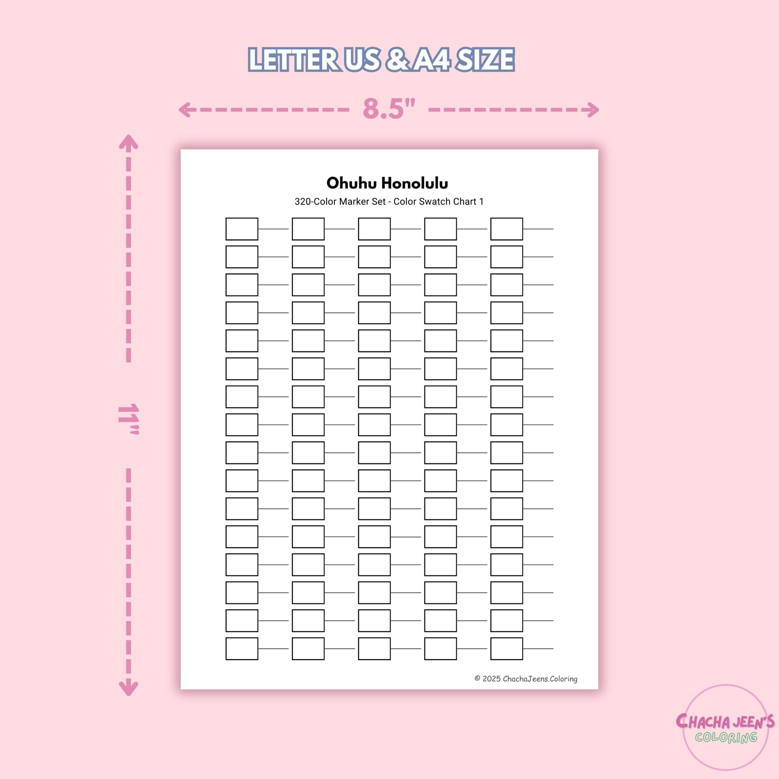 Ohuhu Honolulu 320 Marker Swatch Charts Printable Template PDF Etsy