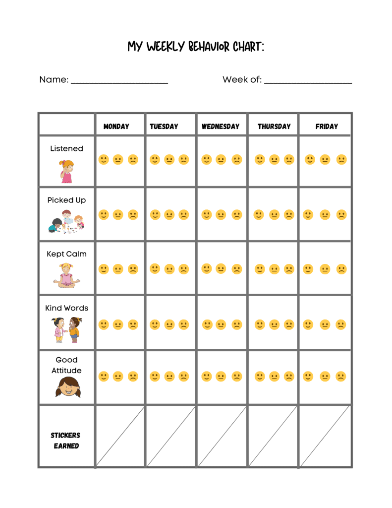 free printable daily behavior chart free printable daily behavior chart