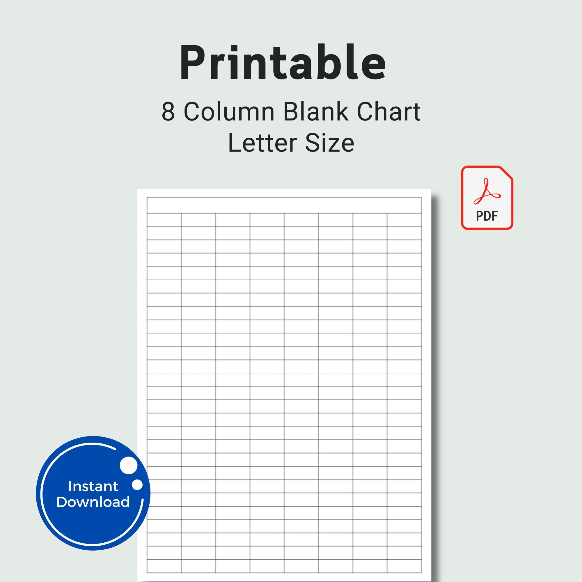 Printable 8 column Blank Chart Letter Size PDF Template digital Download Etsy