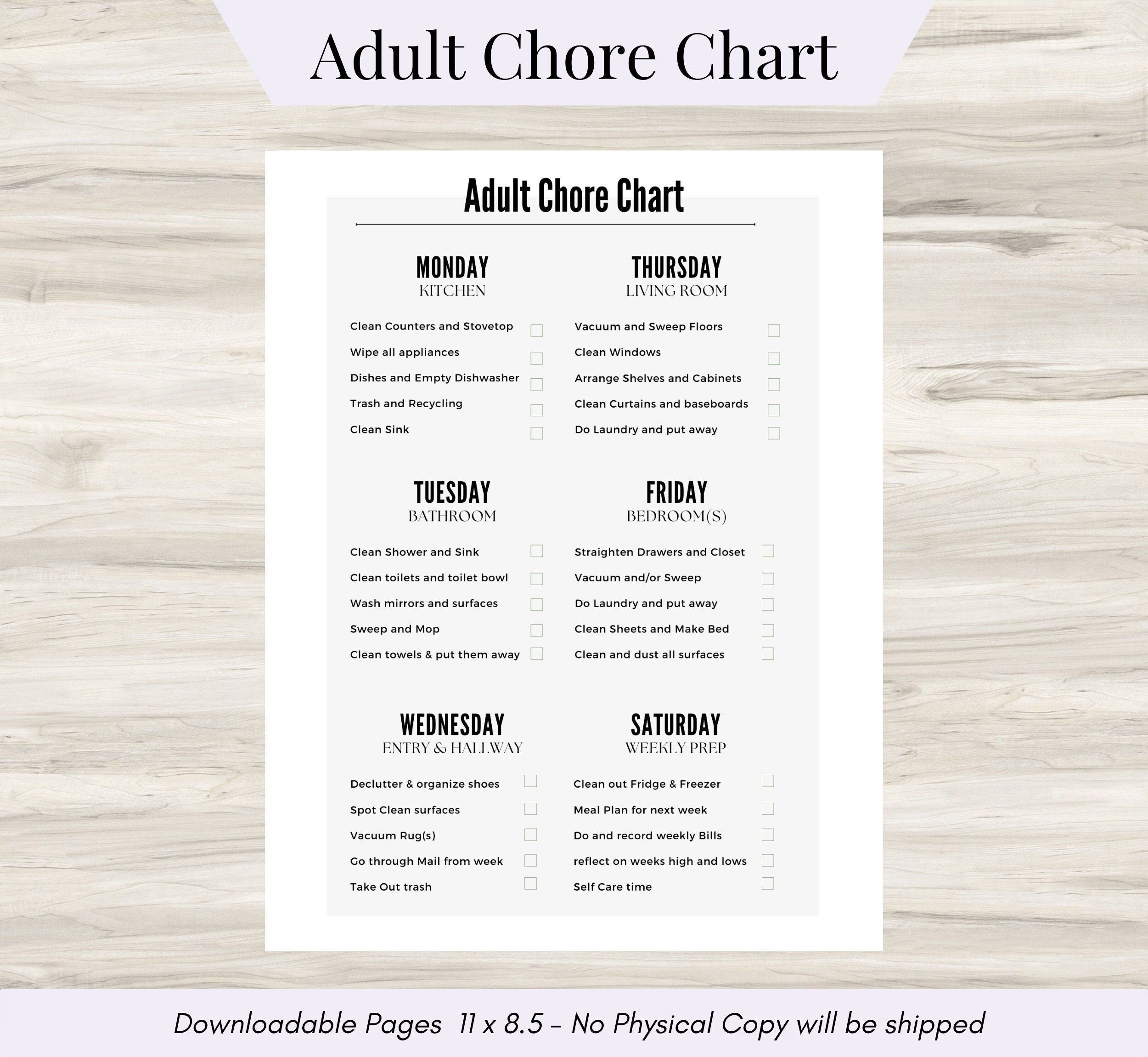 Printable Chore Chart Family Adult Task List PDF Etsy